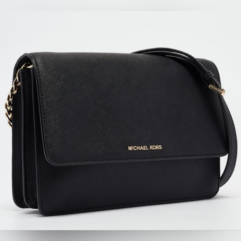 NWT - Michael Kors Black Saffiano Leather Crossbody Bag With Chain